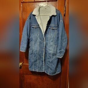 SHEIN Blue Jean Jacket with White Sherpa Lining